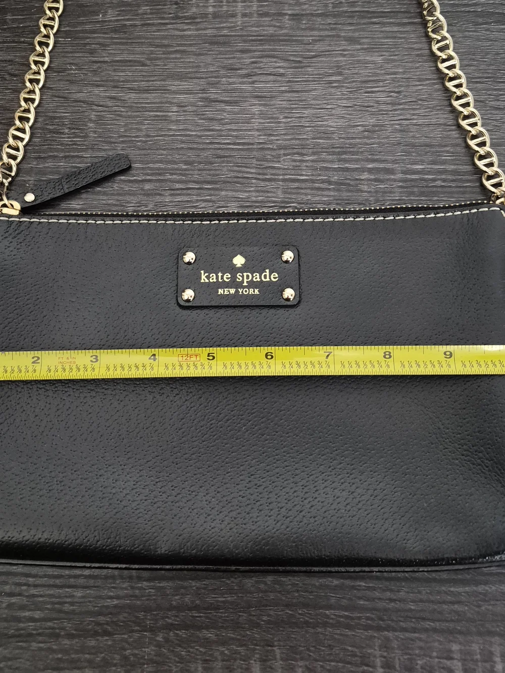 kate spade New York Wellesley Byrd Black Leather Wristlet with Gold Chain
